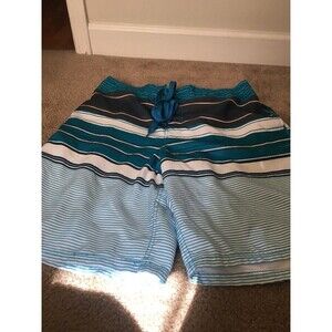 Op Striped Swim Shorts Trunks Lined Drawstring Men’s Size L 36-38 Blue White